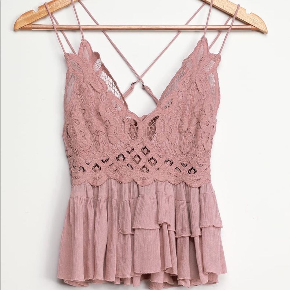 Free People Adella Cami Mauve Pink Lace Ruffle Tank Top Women’s Size M